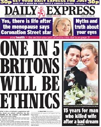 Daily Express-Überschrift: One in 5 Britons Will Be Ethnics